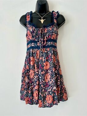 Angie Navy Sundress with Coral Floral Print